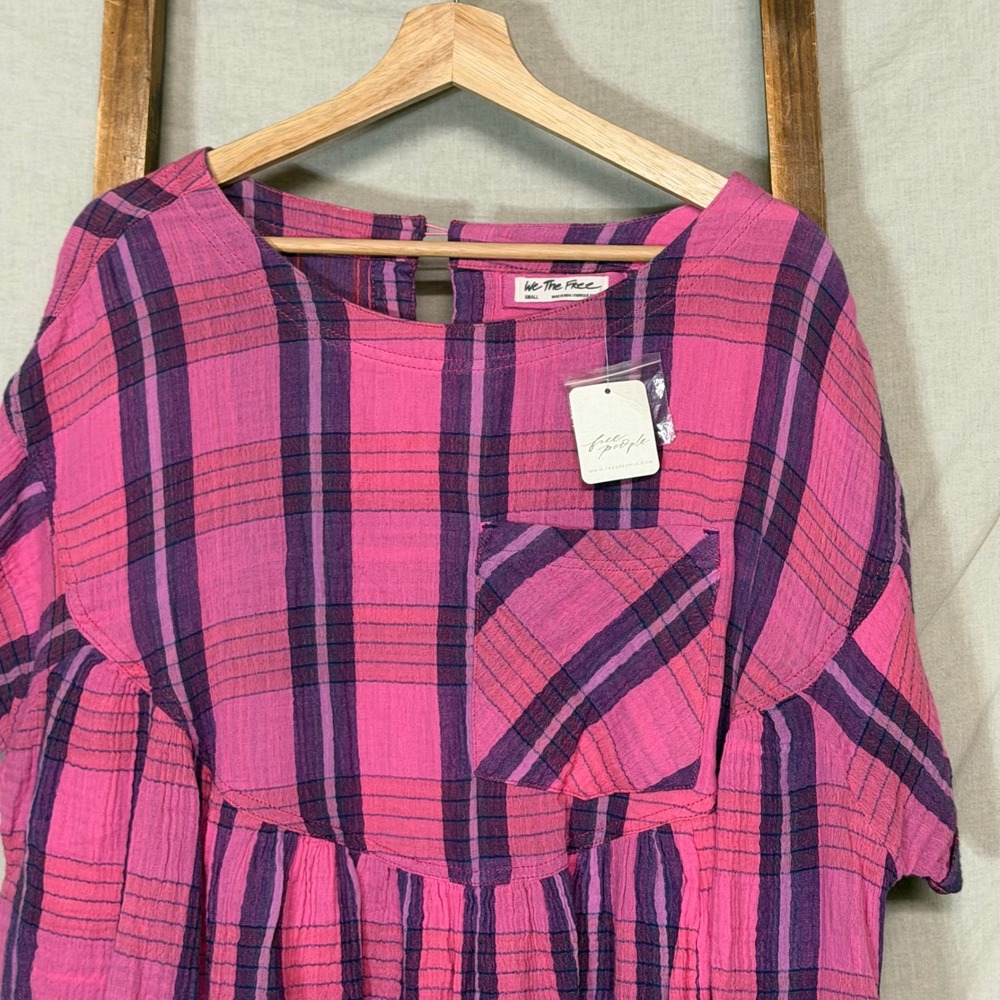 Free People We The Free Moon City Plaid Oversized Tunic Top Size S - Picture 5 of 6